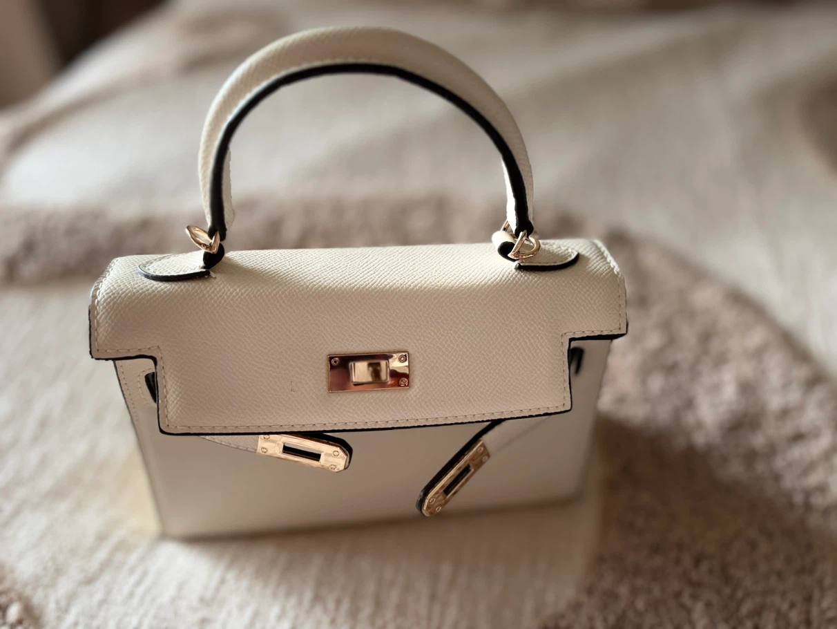 White Structured Handbag with Gold Hardware - photo 2