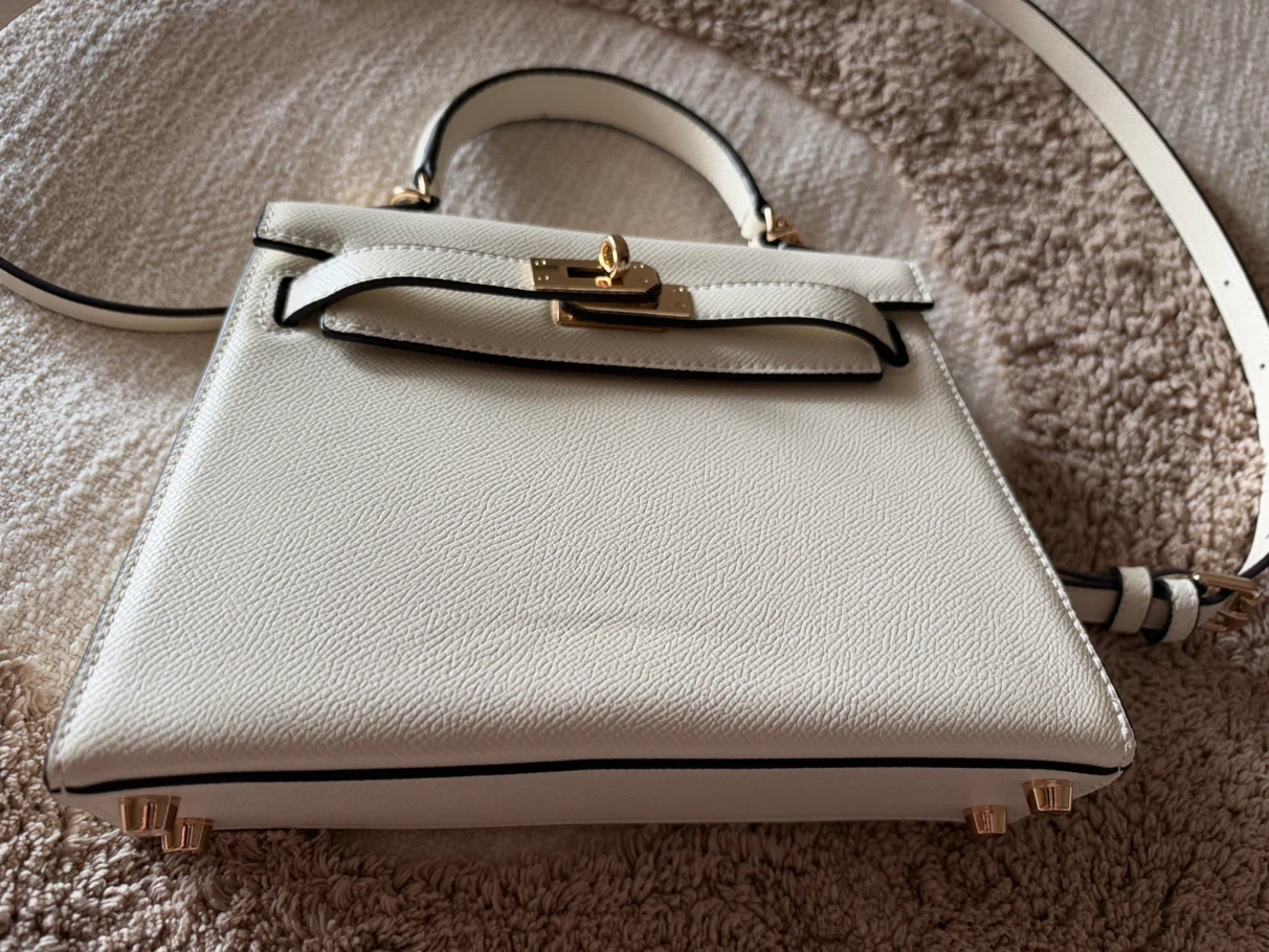White Structured Handbag with Gold Hardware - photo 5