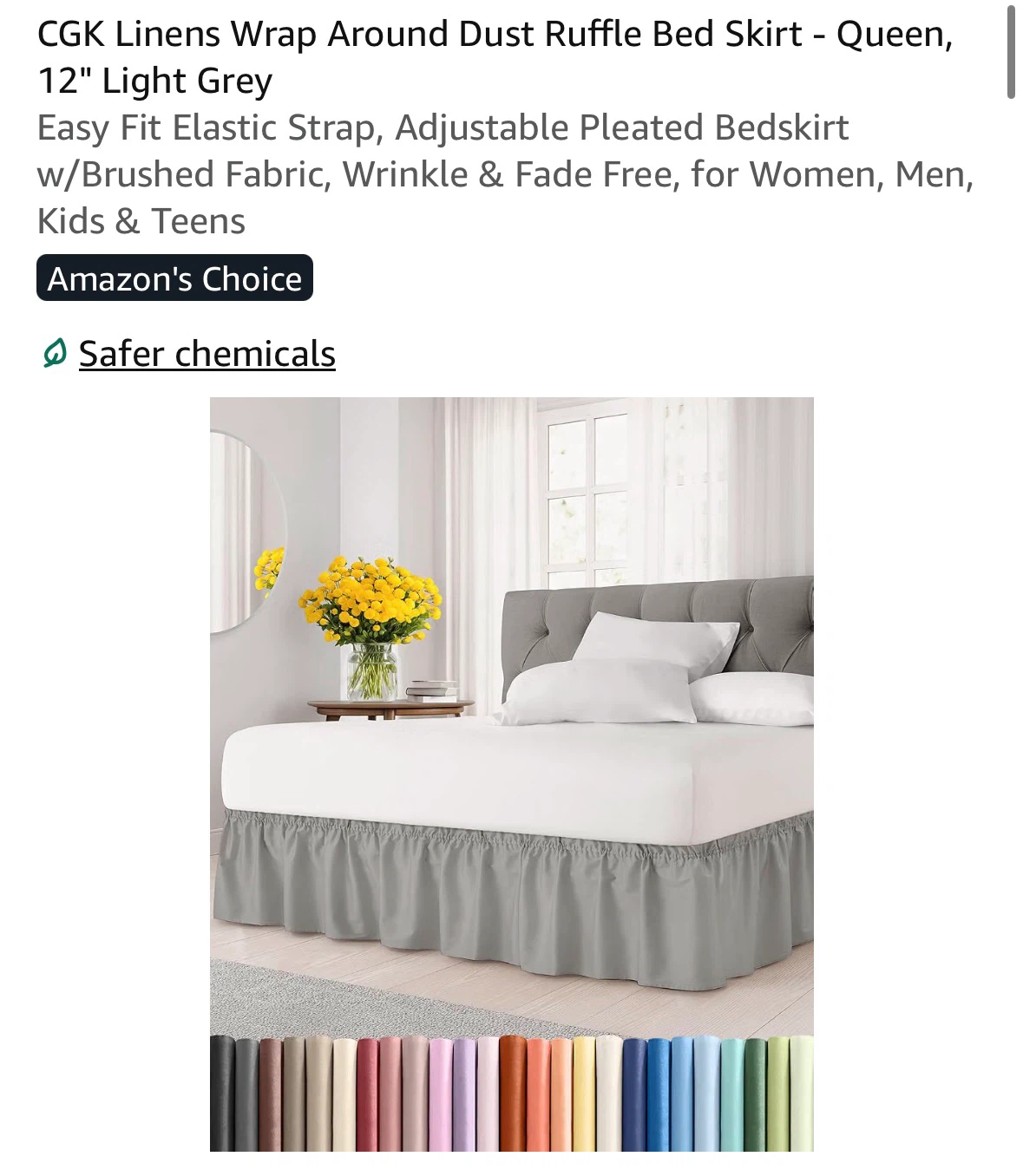CGK Linens Wrap Around Bed Skirt - Queen, 12" Light Grey