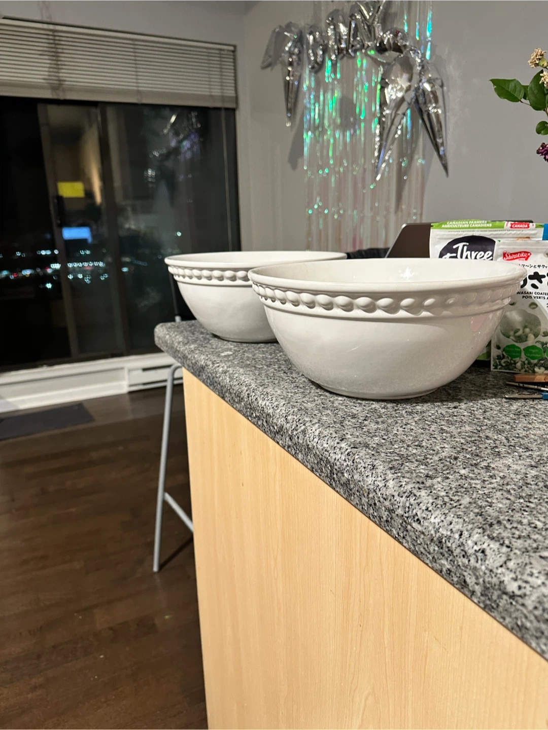 Set of Two White Ceramic Beaded Bowls