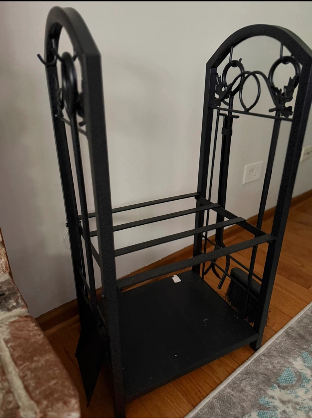 Black Metal Fireplace Wood Log Holder with Tool Set