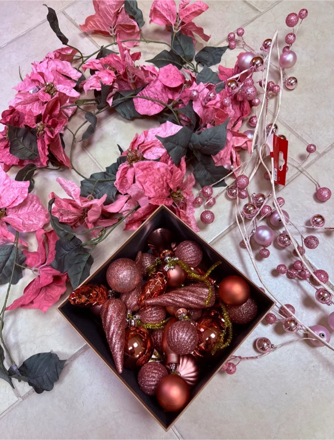 Pink Christmas Tree Ornament and Decor Set