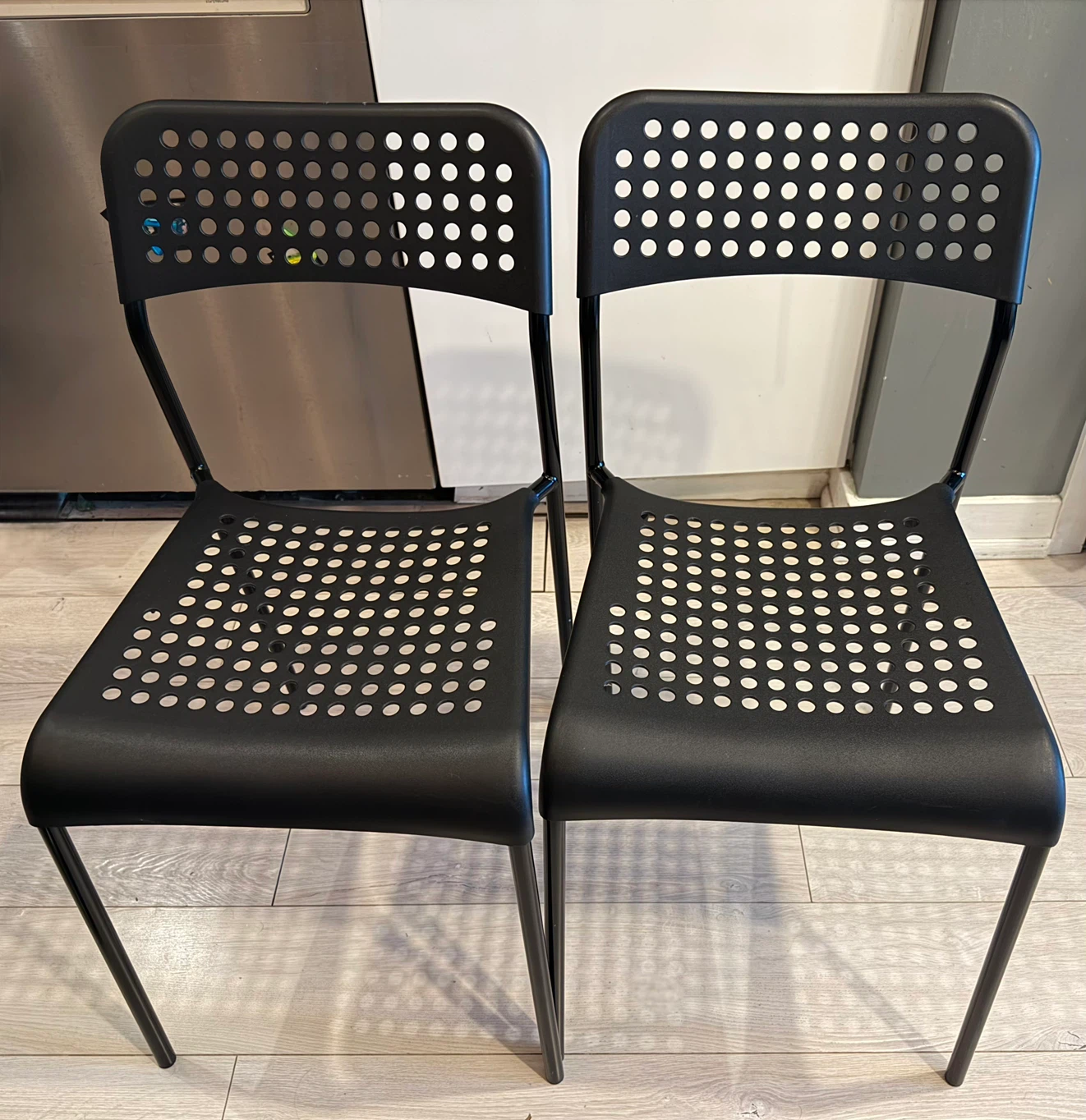 Pair of IKEA Black Perforated Dining Chairs - Set of 2