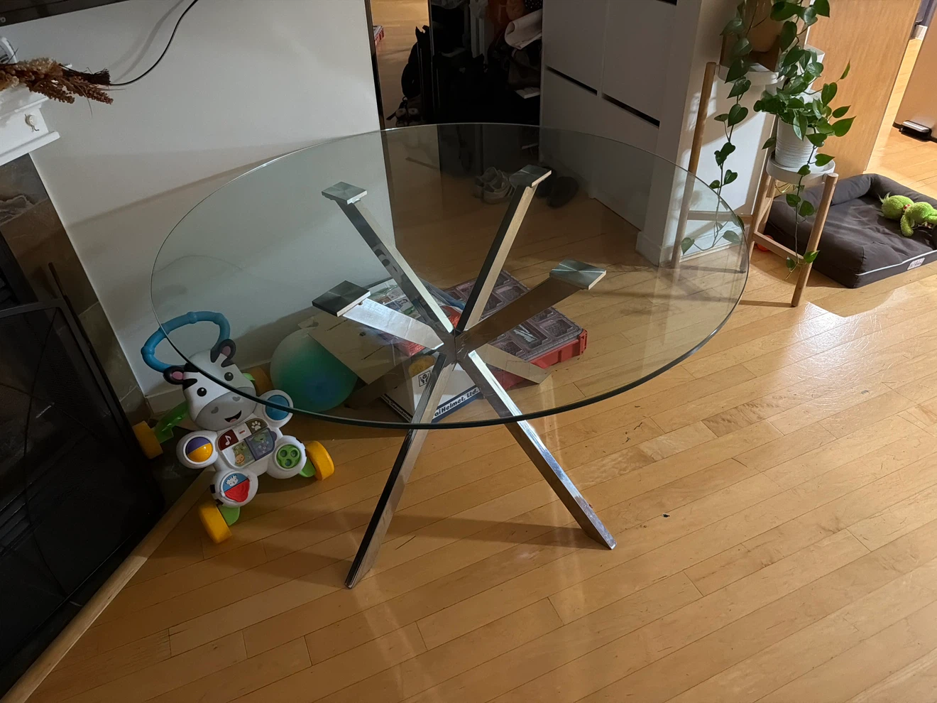 Round Glass Dining Table with Metal Base