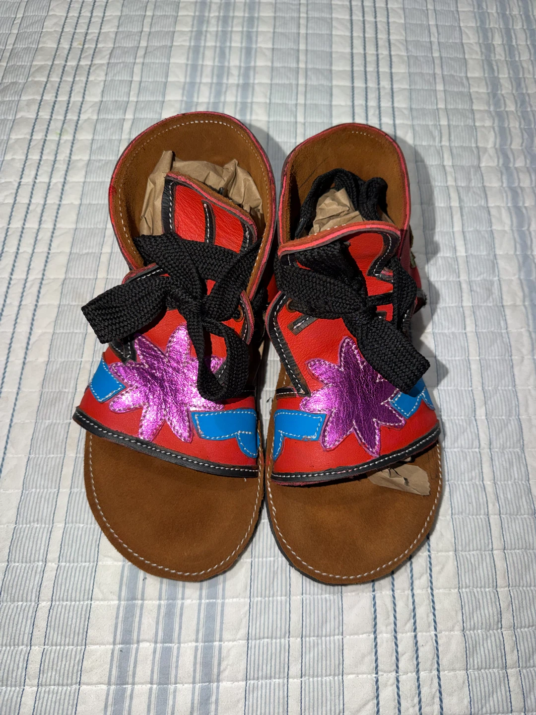 Multicolor Leather Lace-Up Sandals