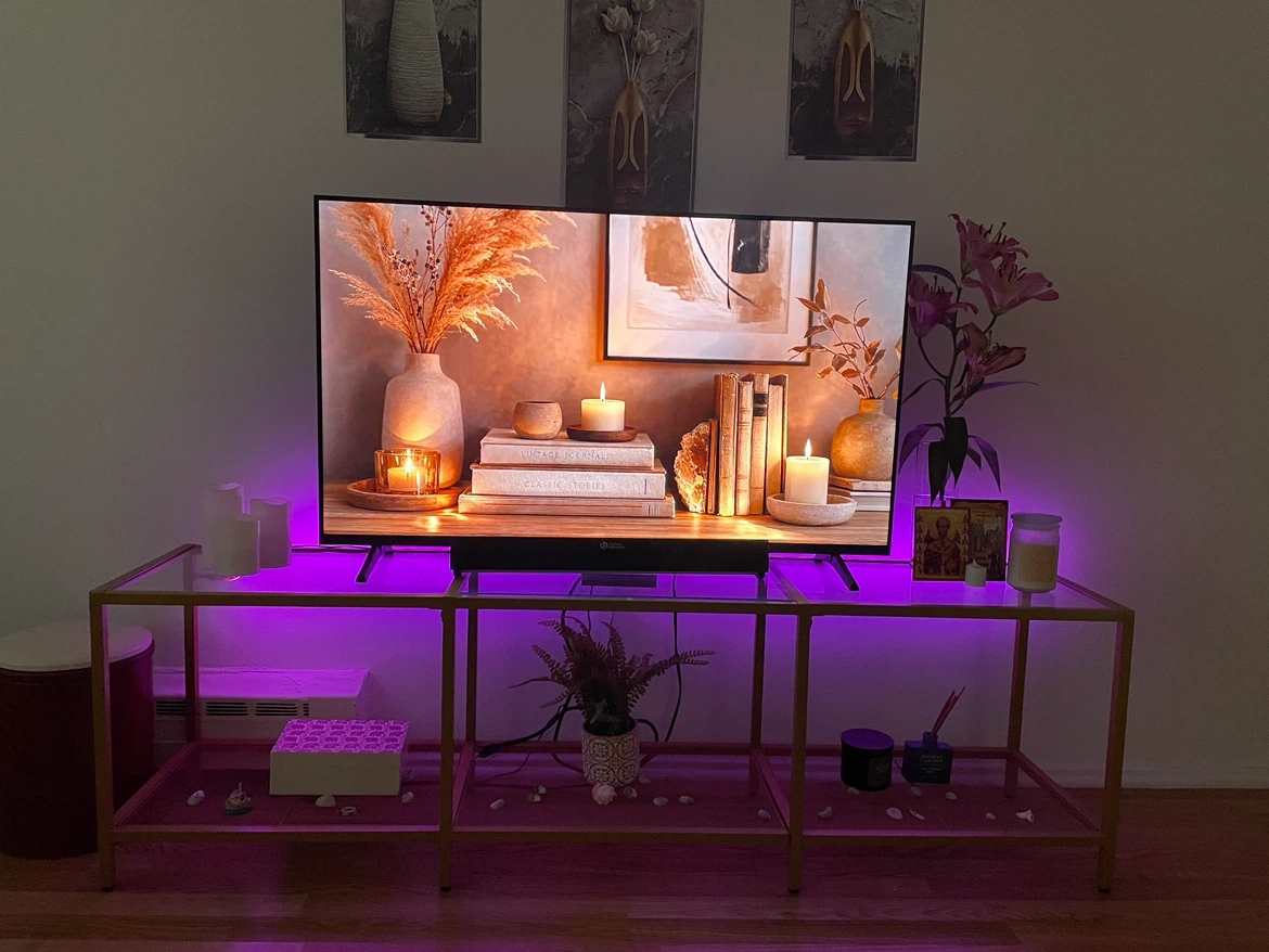 Insignia 50” Smart TV + Modern TV Stand with LED Lights