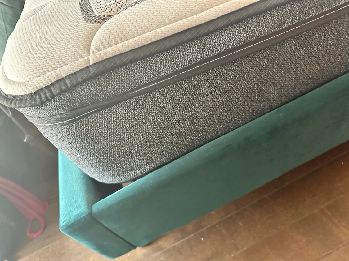 Teal Velvet Upholstered Queen Bed Frame with a firm mattress - photo 2