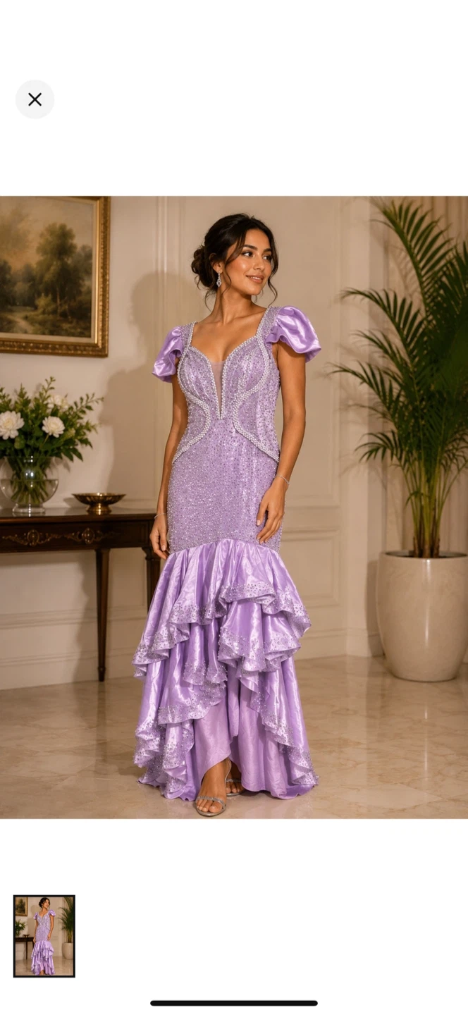 Lavender Ruffled Mermaid Evening Gown