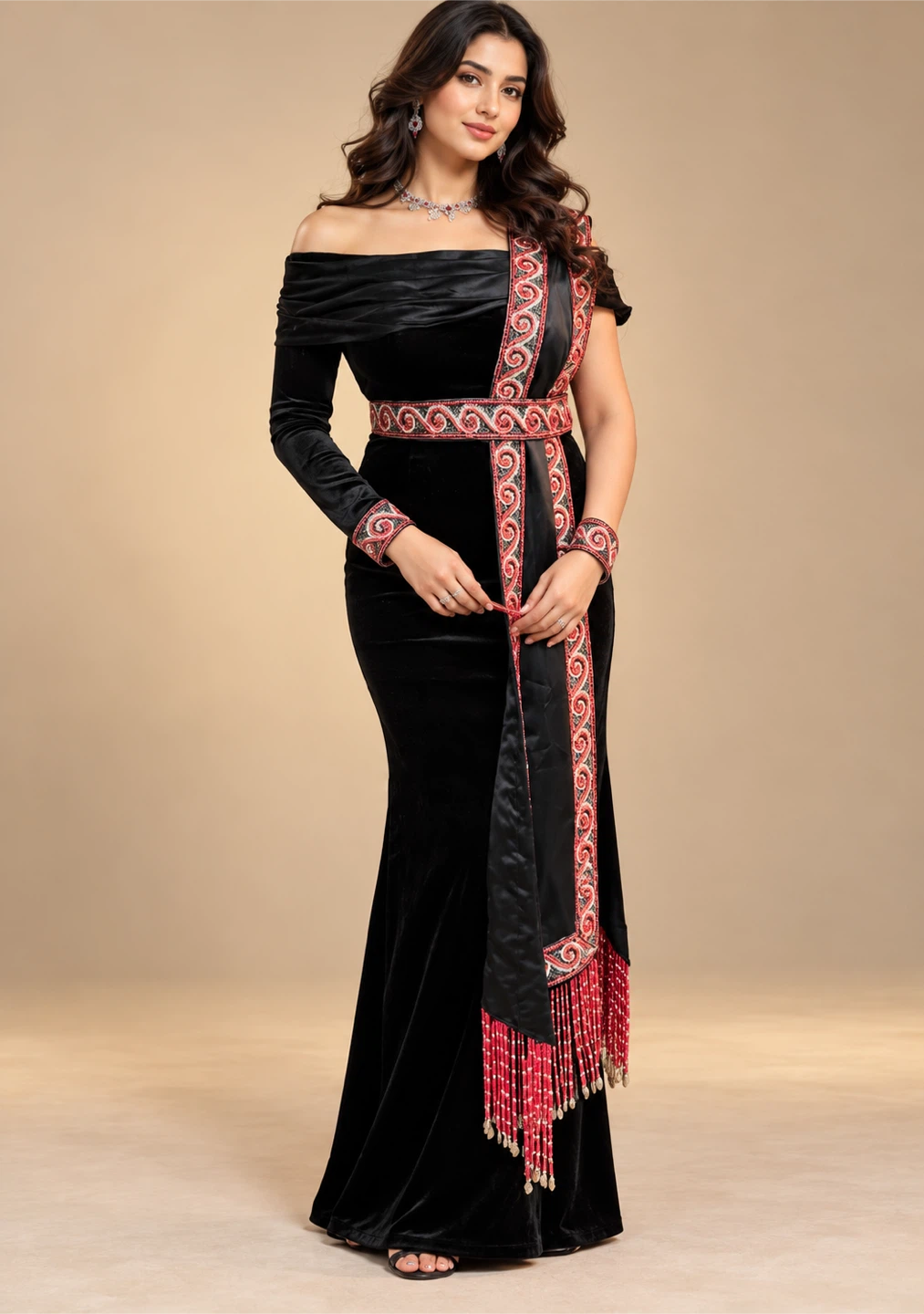 Black Velvet Off-Shoulder Gown