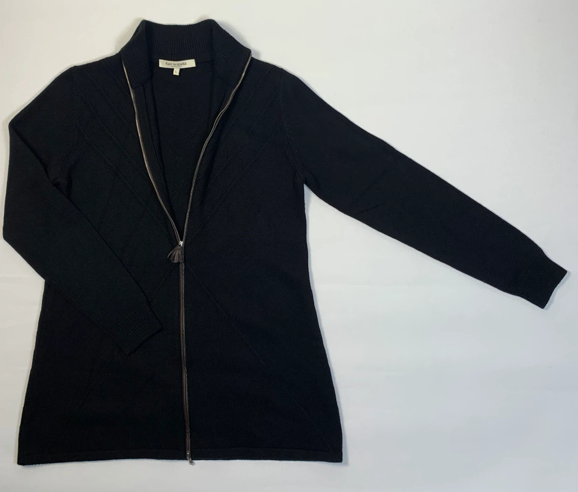 Rani Arabella Cashmere Black Zip-Up Sweater, Large