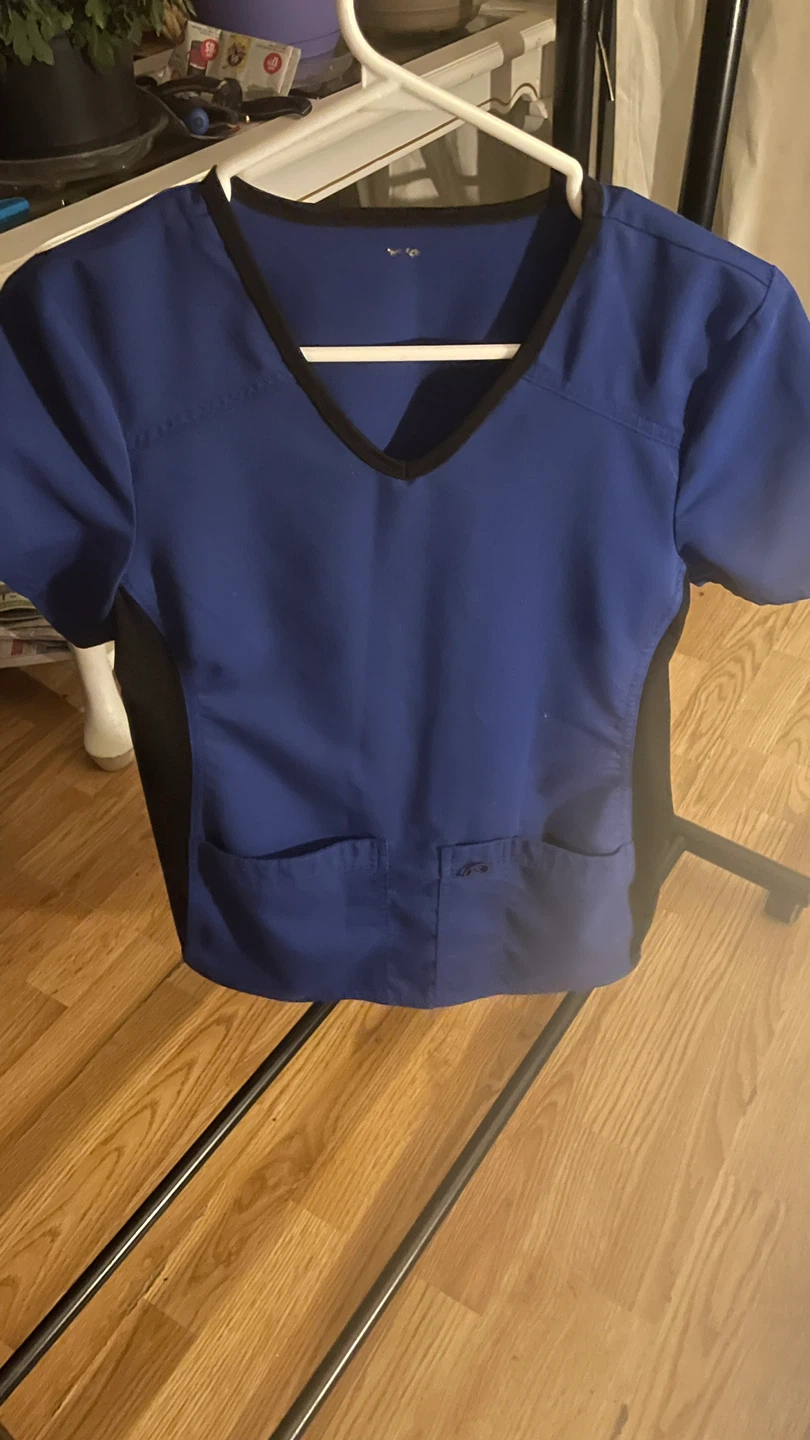 Blue and black scrub top