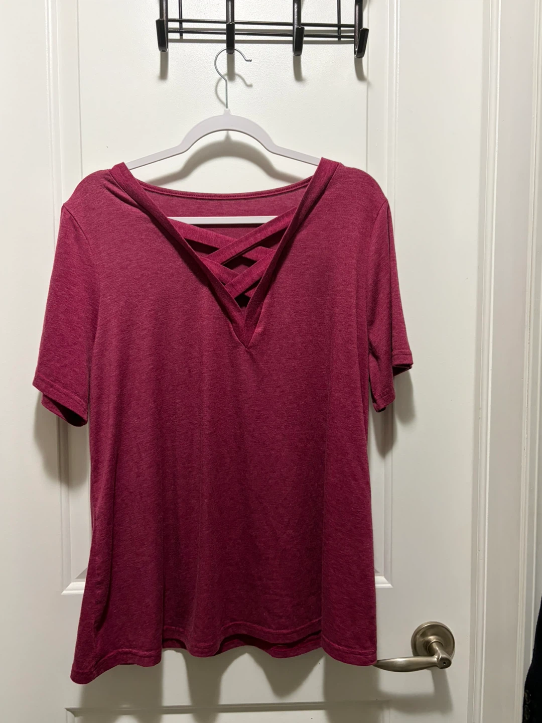 Maroon Criss-Cross Neck T-Shirt