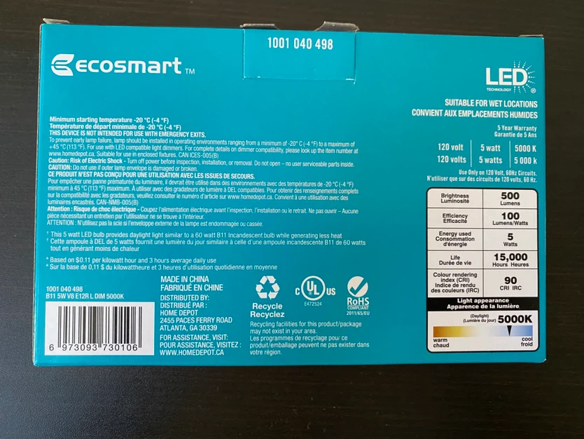 BRAND NEW EcoSmart 60W Replacement LED Candelabra Bulbs 4-Pack - photo 2