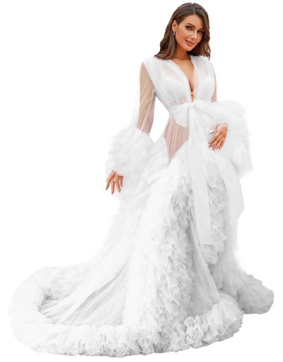 White Tulle Ruffle Robe