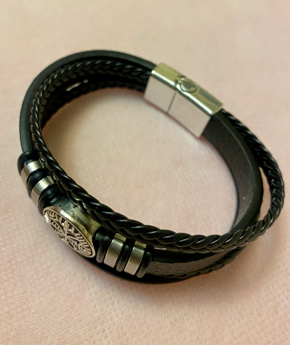 Viking Vegvisir Black Leather Bracelet - photo 2