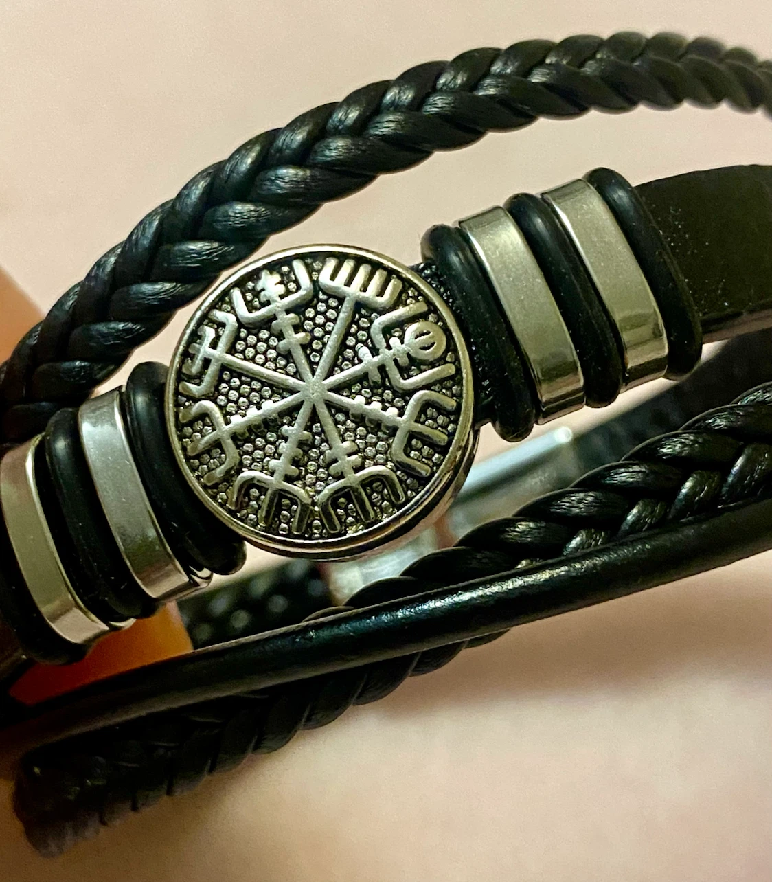 Viking Vegvisir Black Leather Bracelet - photo 3