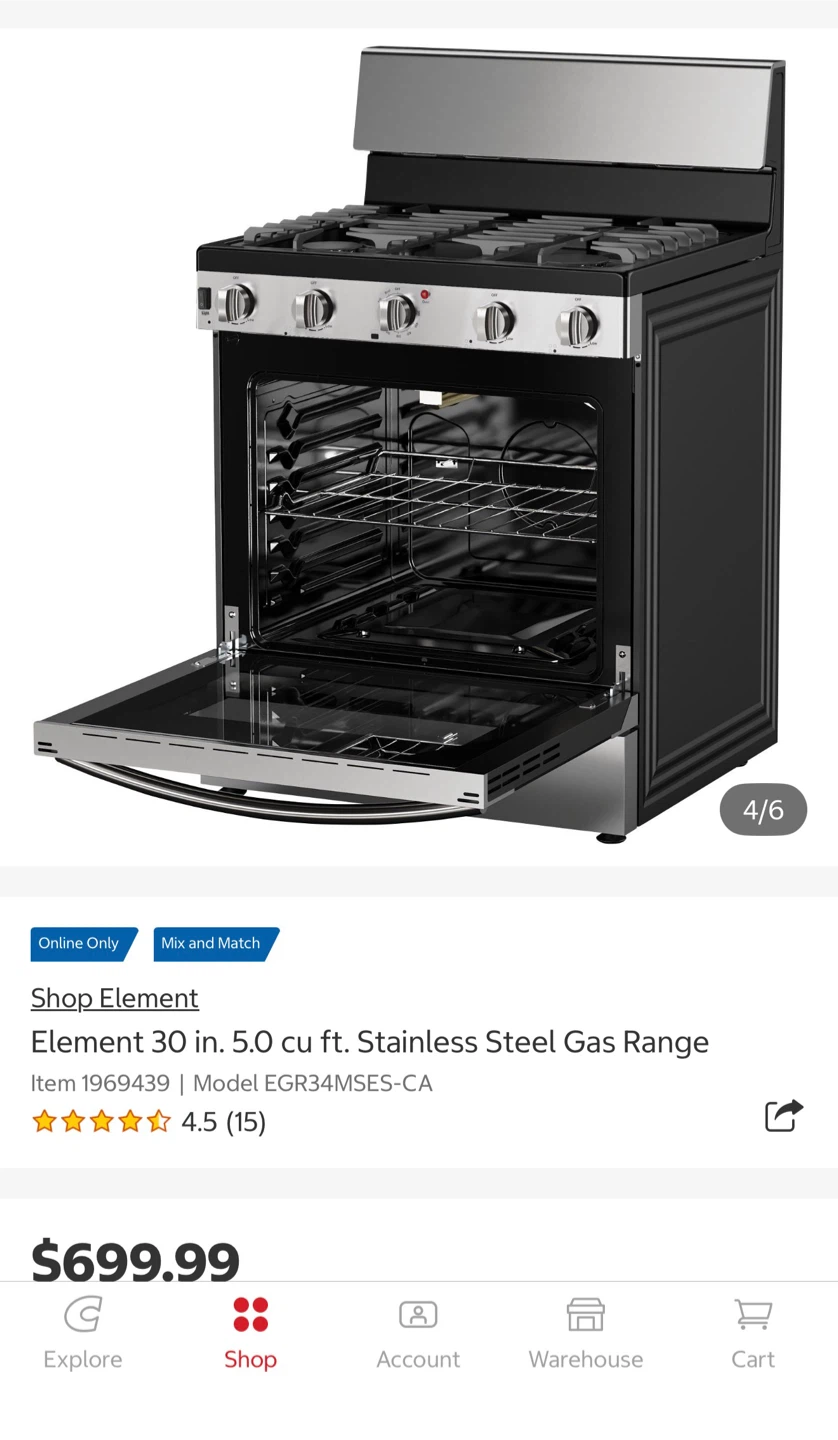 Element 30 in. 5.0 cu ft. Stainless Steel Gas Range - photo 2