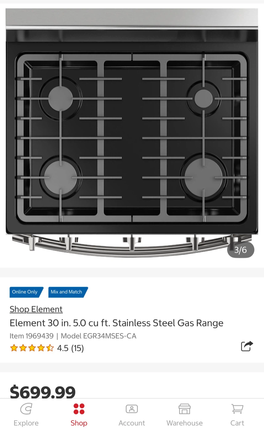 Element 30 in. 5.0 cu ft. Stainless Steel Gas Range - photo 3