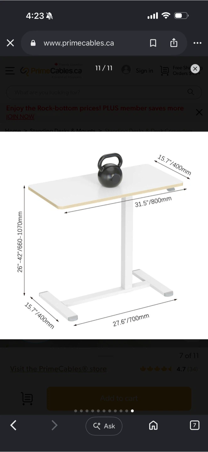 PrimeCables Ergo Height Adjustable Mobile Table - photo 2