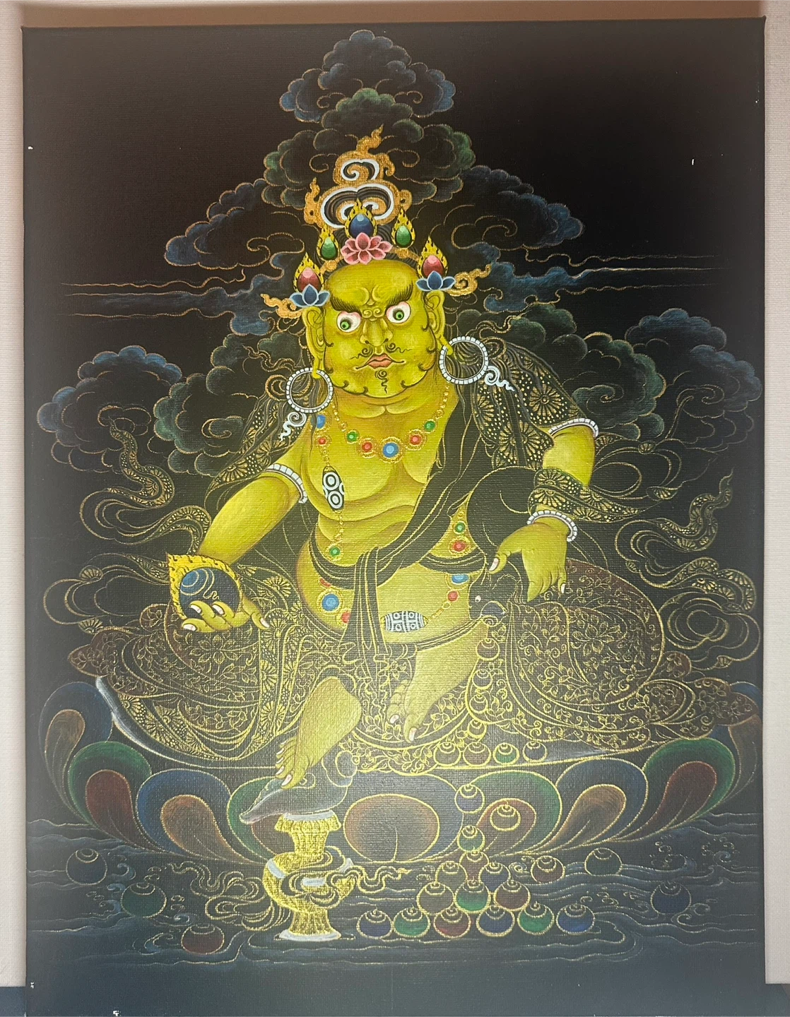 Yellow Jambhala Thangka tradictional art