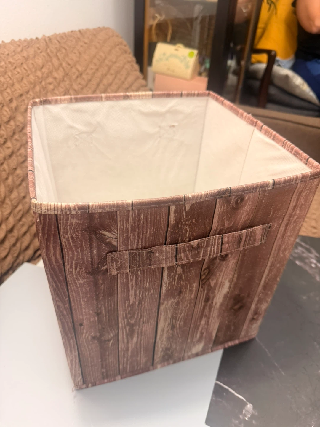 Wood Grain Fabric Storage Bin