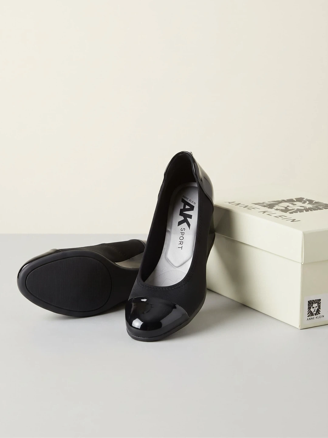 Anne Klein Sport Black Wedge with Patent Cap-Toe (Size 8.5)