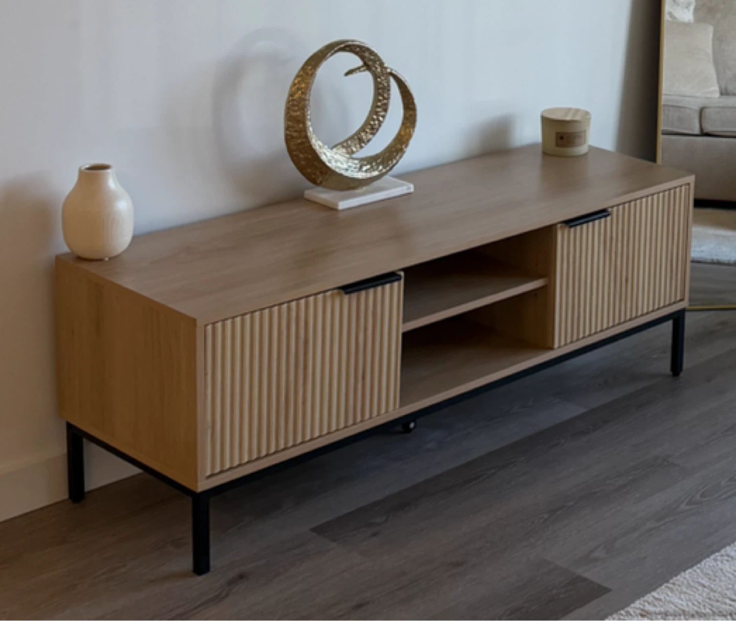 Modern Fluted Wood TV Stand