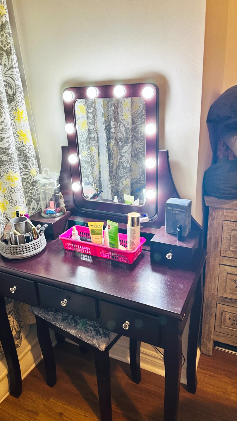 Dark Wood Vanity Table with Lighted Mirror - photo 2