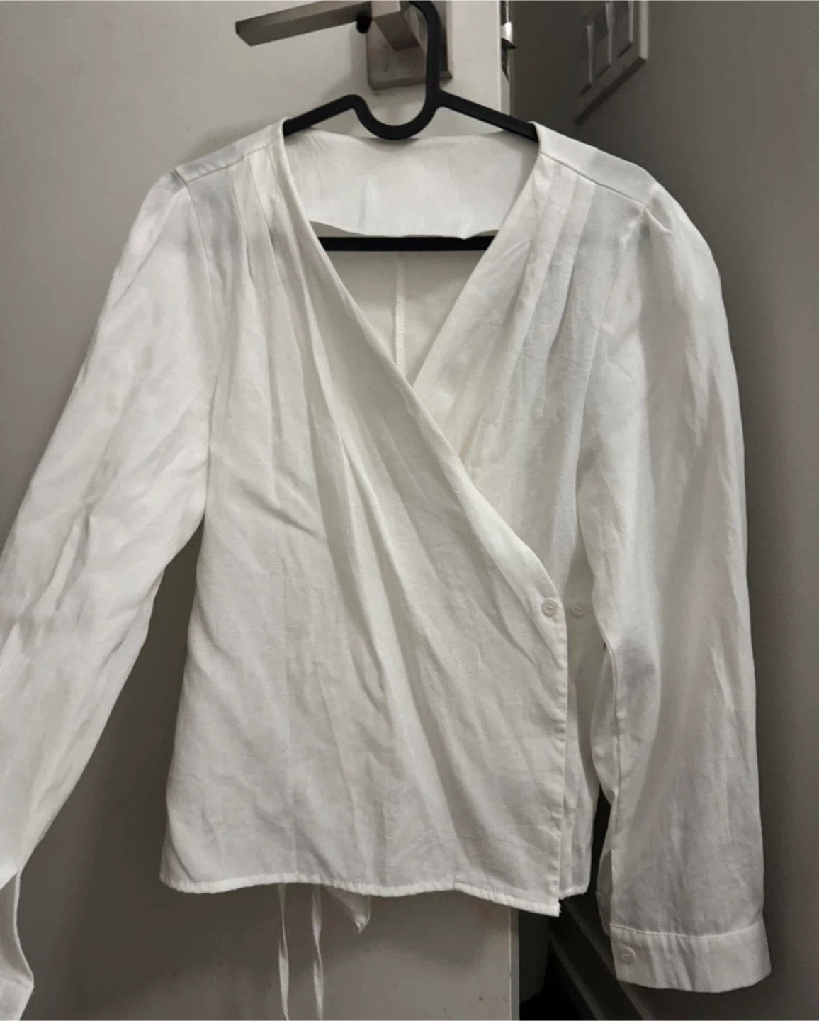 White Long Sleeve Wrap Blouse