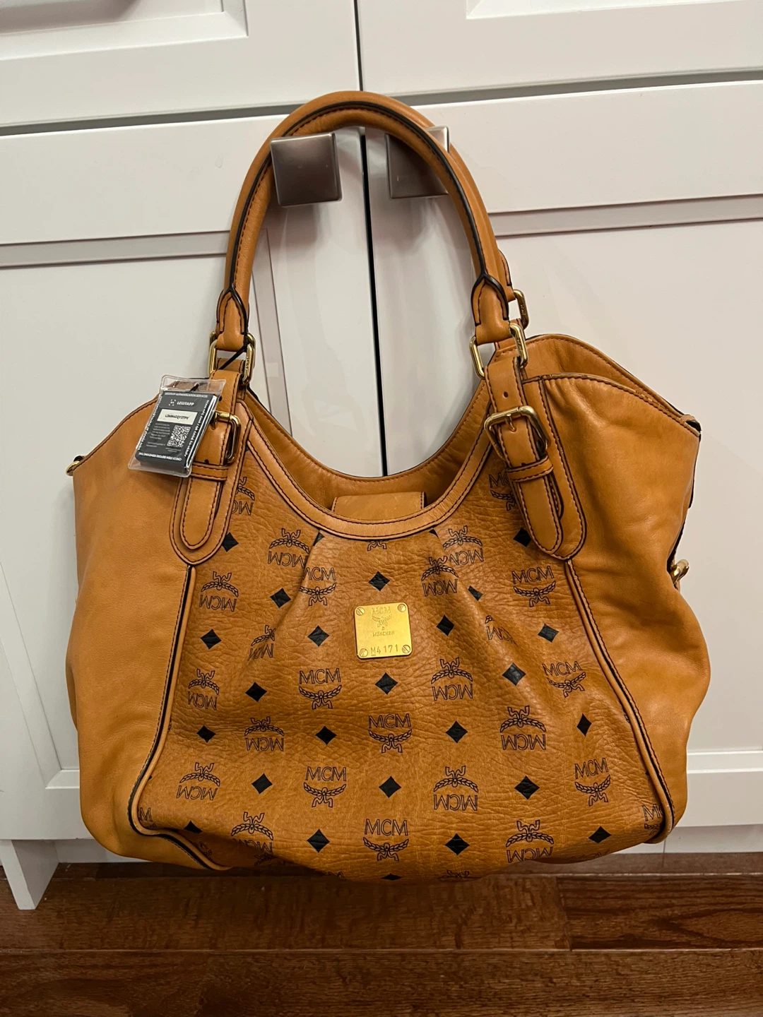 MCM Cognac Visetos Leather Hobo Bag