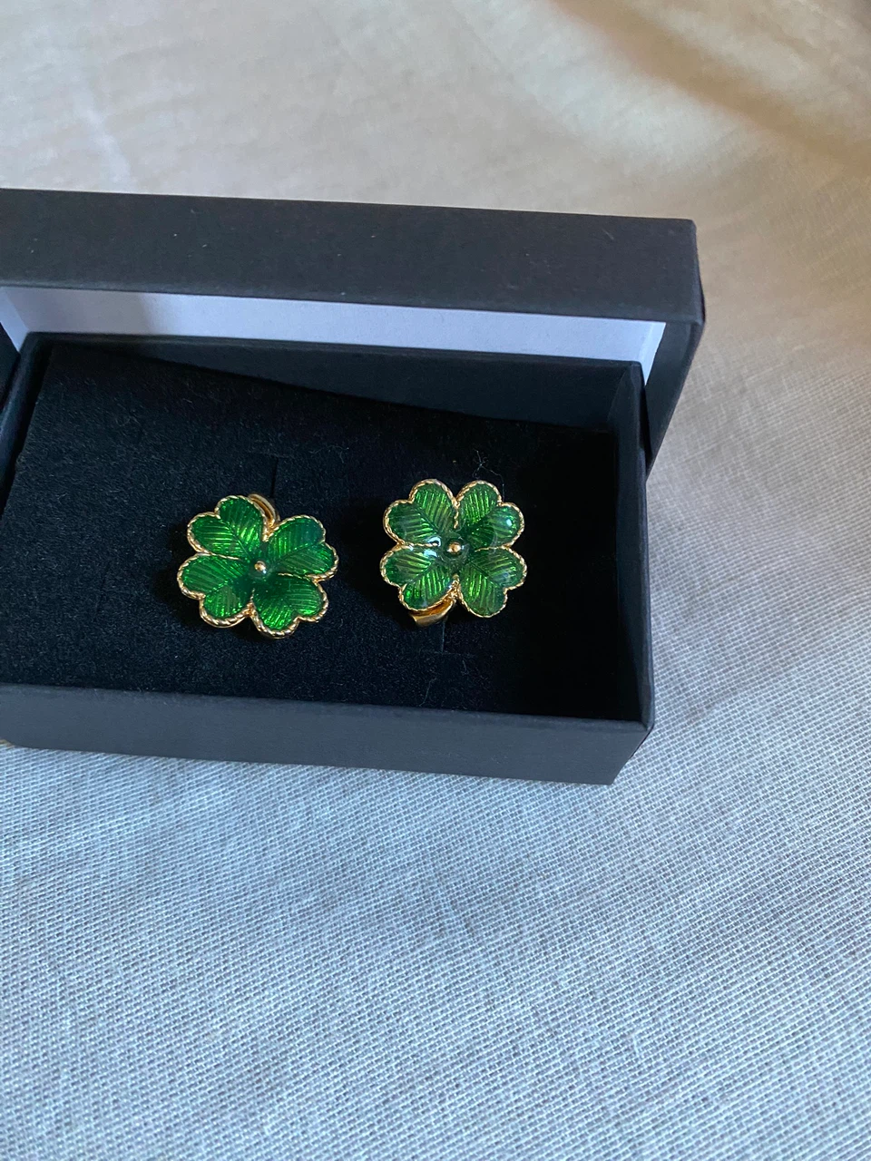 Green Clover Clip-On Earrings