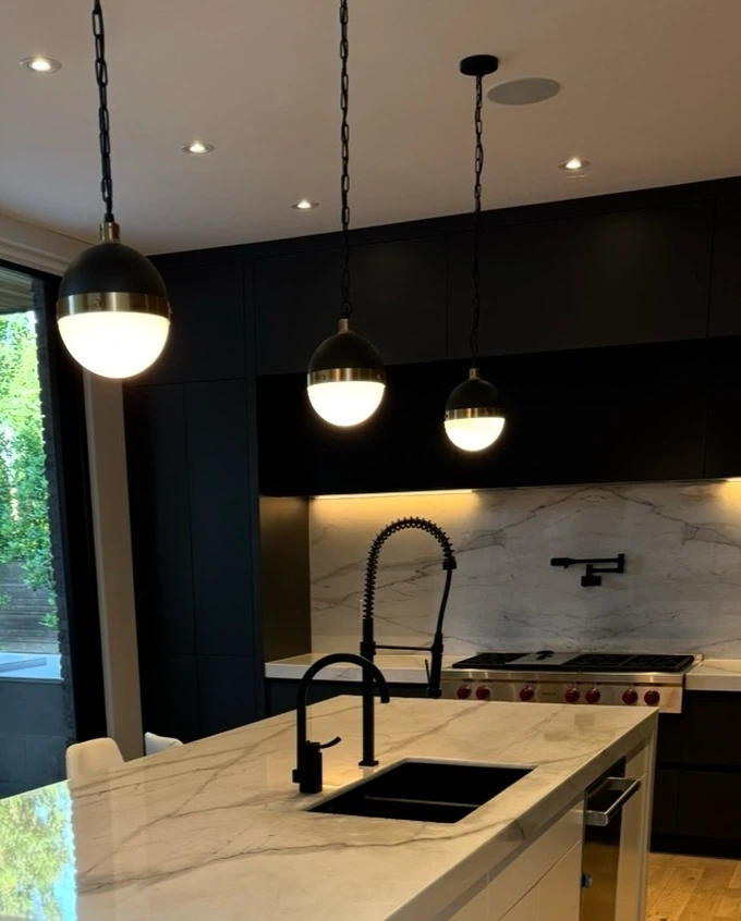 Set of 3 Black and Brass Globe Pendant Lights - photo 2