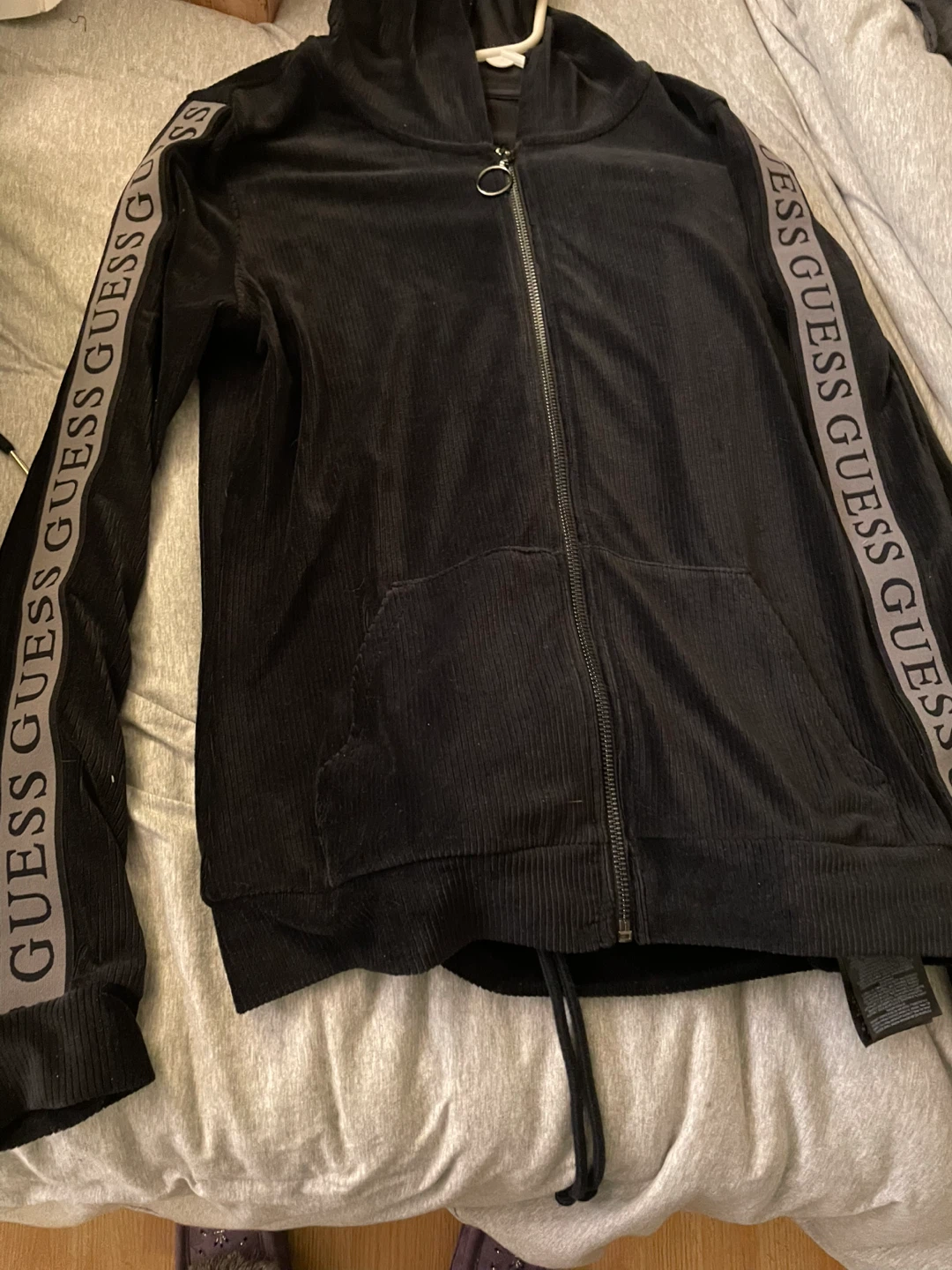 Guess Black Velour Hoodie and Jogger Set
