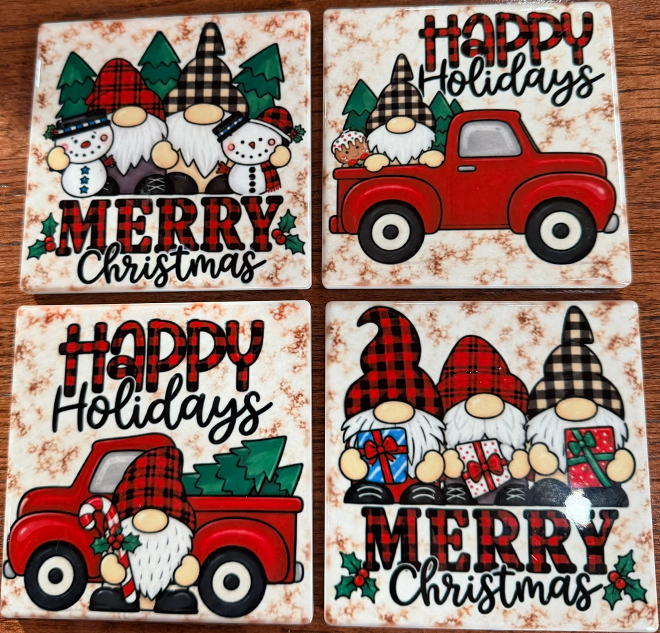 Set of 4 Christmas Gnome Coasters