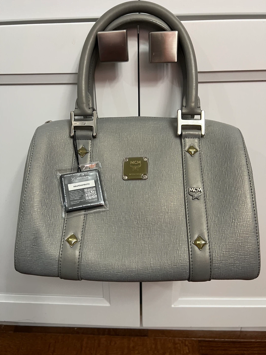 MCM Gray Leather Satchel Bag