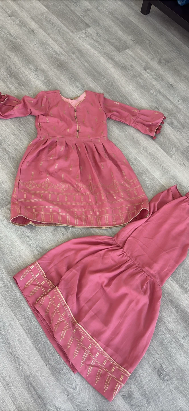 Pink Floral Pattern Ethnic Kurti and Sharara Set