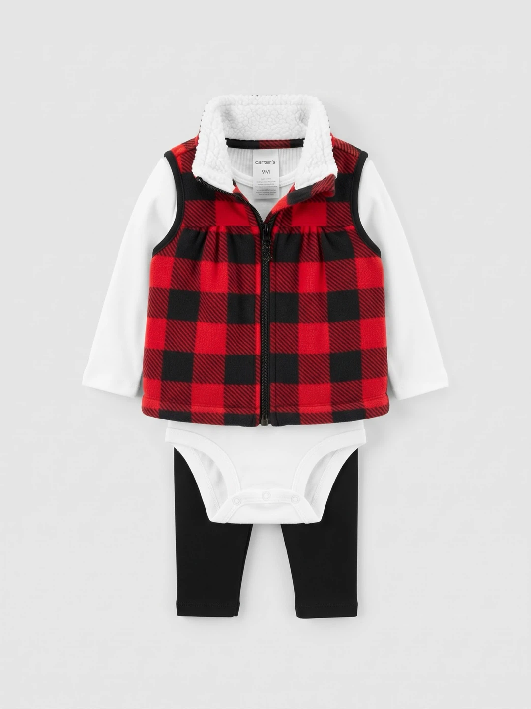 NEW Carter's 3-Piece Buffalo Check Vest,Bodysuit,Pants Set - 9M
