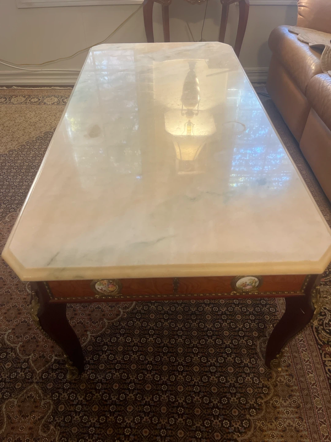 Vintage French Style Coffee Table with Marble Top