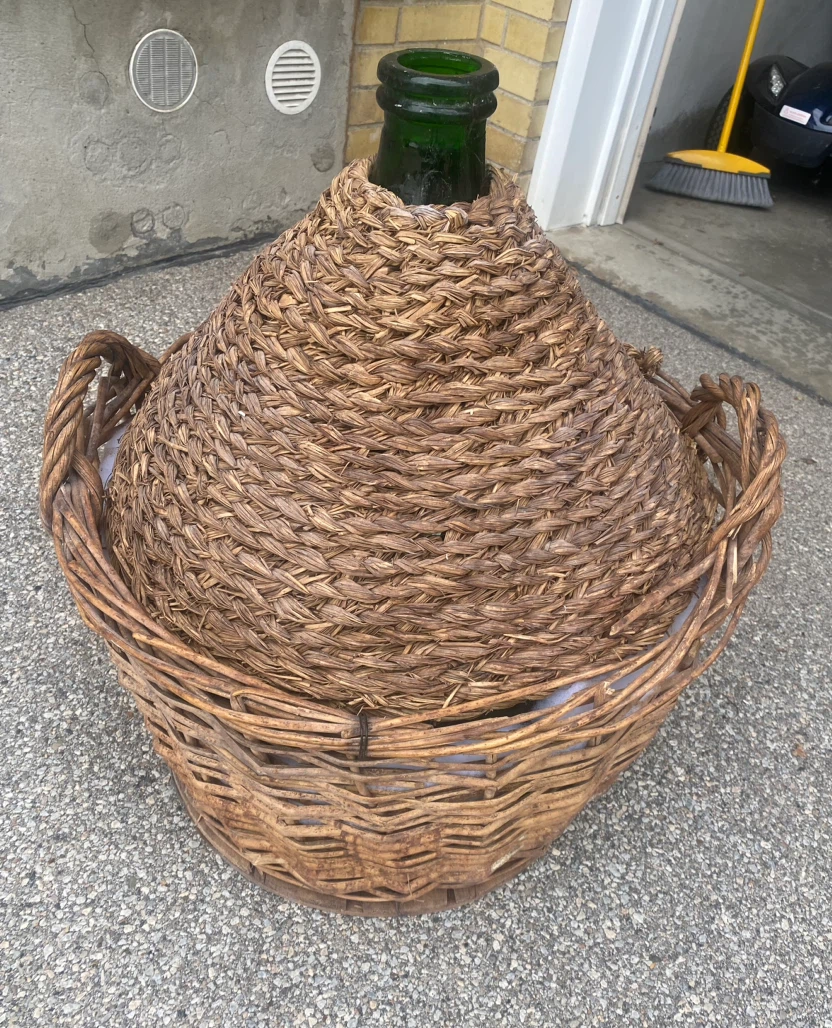 Vintage 1960s Wicker Demijohns / Carboys - Emerald Glass - photo 2