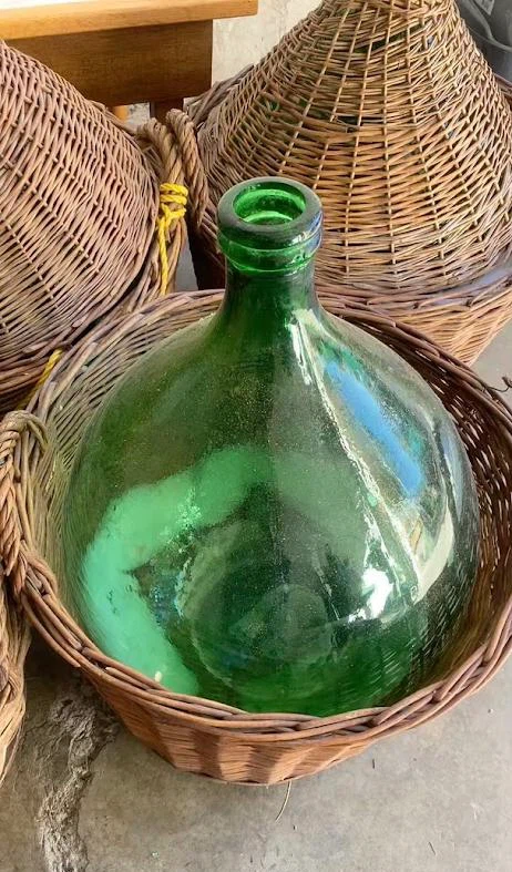 Vintage 1960s Wicker Demijohns / Carboys - Emerald Glass - photo 3
