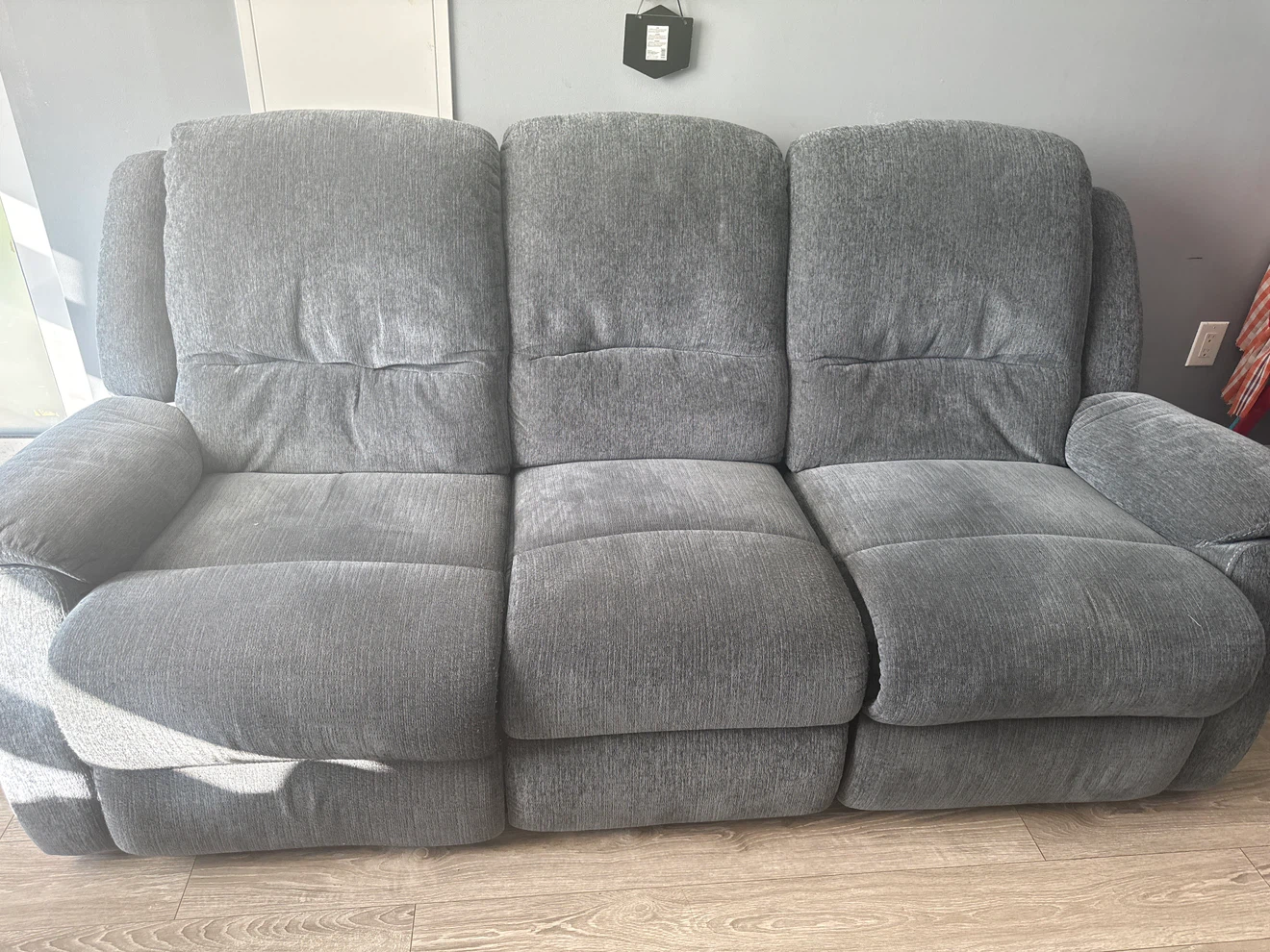 Negotiable Grey 3-Seater Reclining Sofa and 2 iron chairs