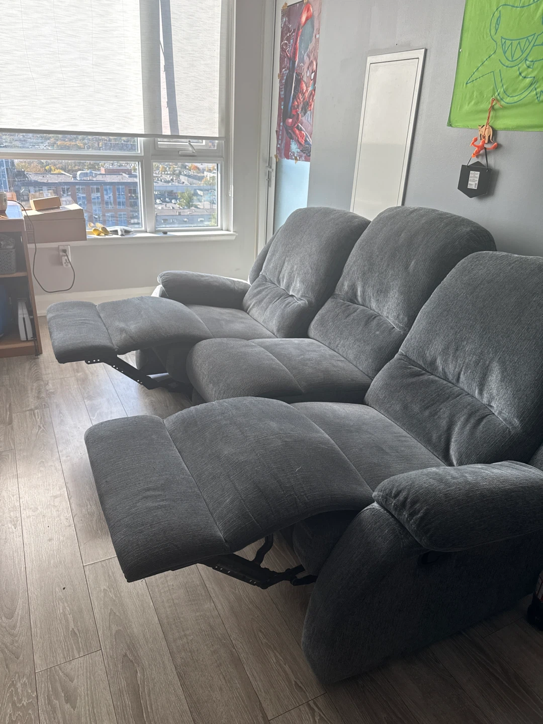 Negotiable Grey 3-Seater Reclining Sofa and 2 iron chairs - photo 2
