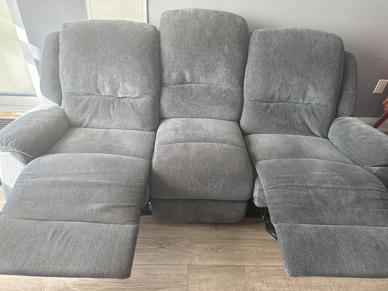 Negotiable Grey 3-Seater Reclining Sofa and 2 iron chairs - photo 3