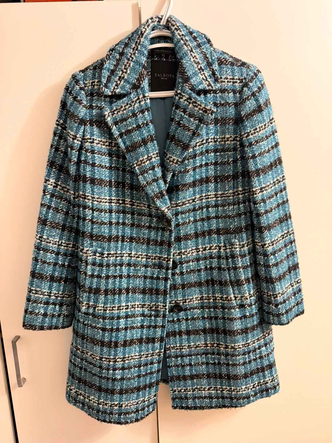Talbots Petite Blue and Black Tweed Coat