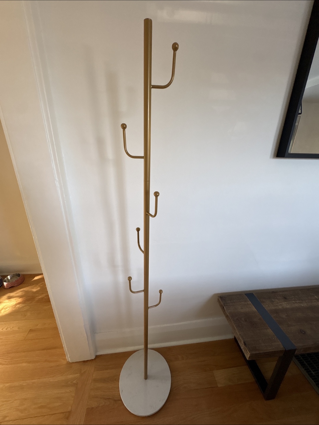 Gold Metal Coat Rack with Marble Base