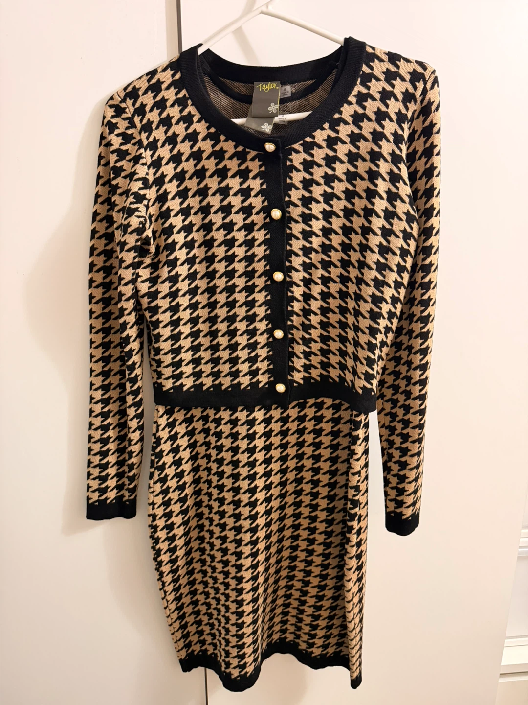 Taylor Houndstooth Dress and Cardigan Set