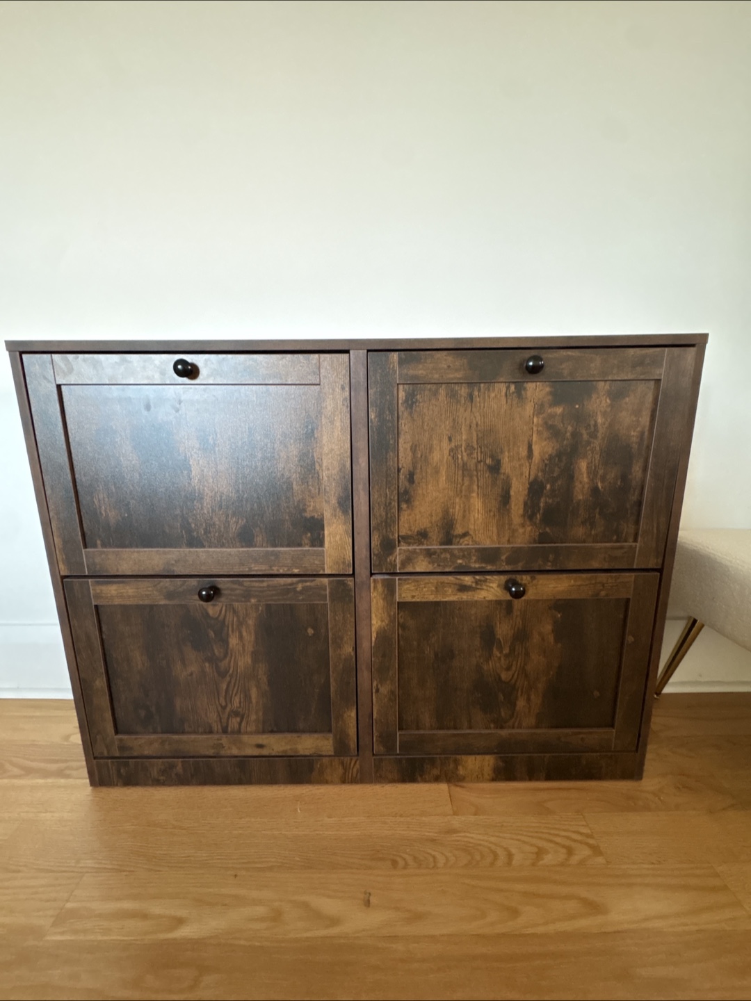 Rustic brown wooden shoe cabinet with 4 drawers - photo 2