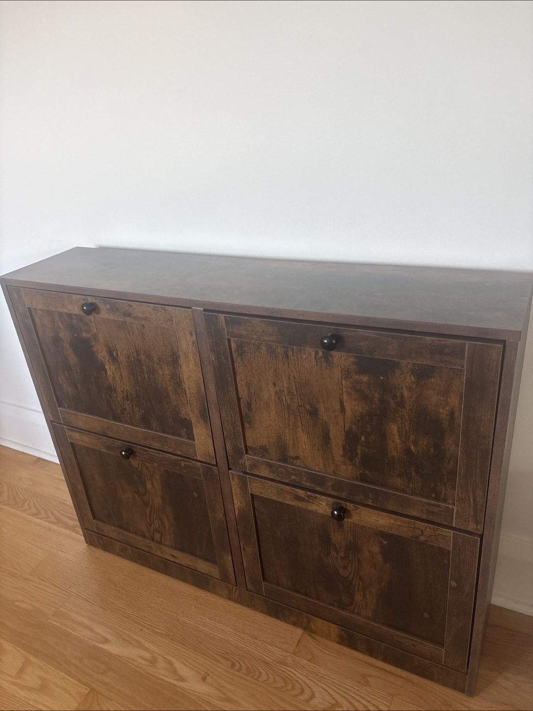Rustic brown wooden shoe cabinet with 4 drawers