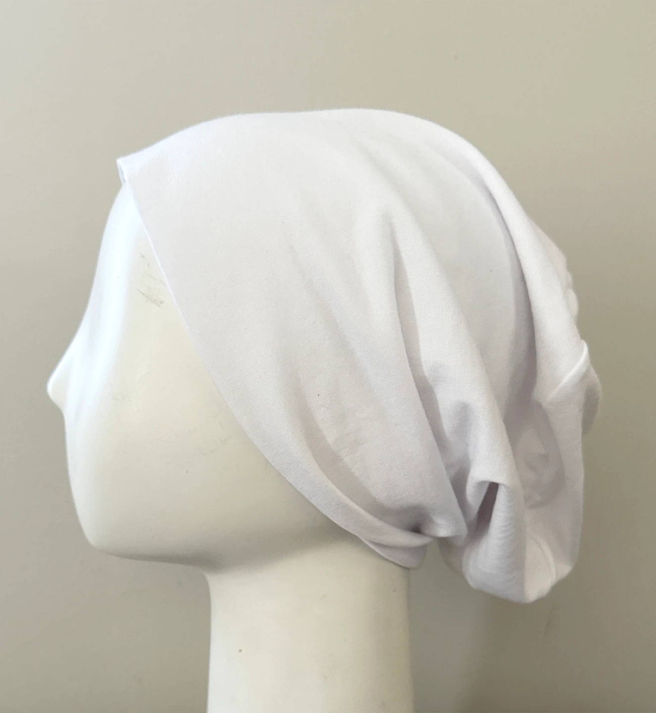 White Cotton Beanie Hat