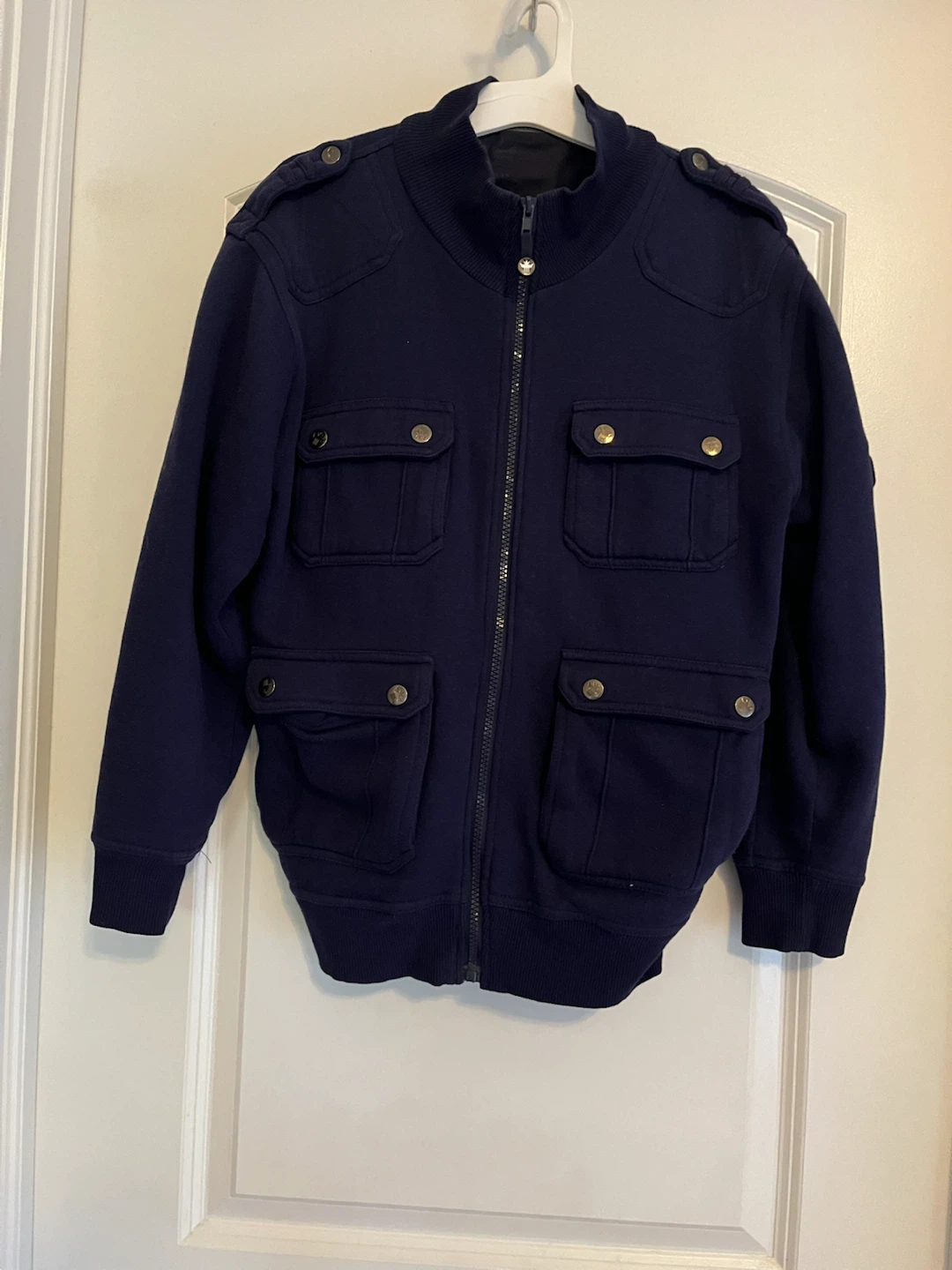 Navy Blue Zip-Up Utility Jacket